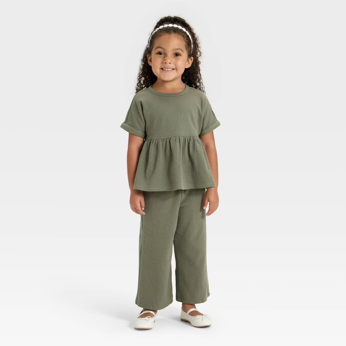 Toddler Girls' Knit Shirt and Pants Set - Cat & Jack™ Olive Green 18M | Target