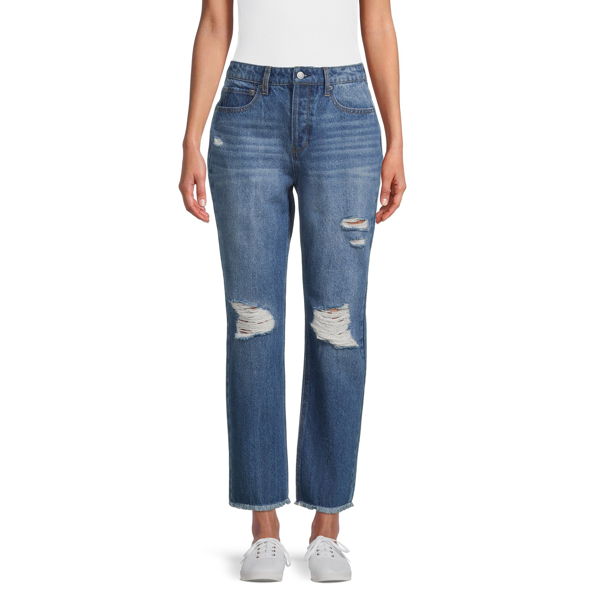 Vanilla Star Women's Juniors 90s Boyfriend Ripped Jeans | Walmart (US)