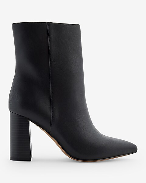 Faux Leather Block Heel Booties | Express