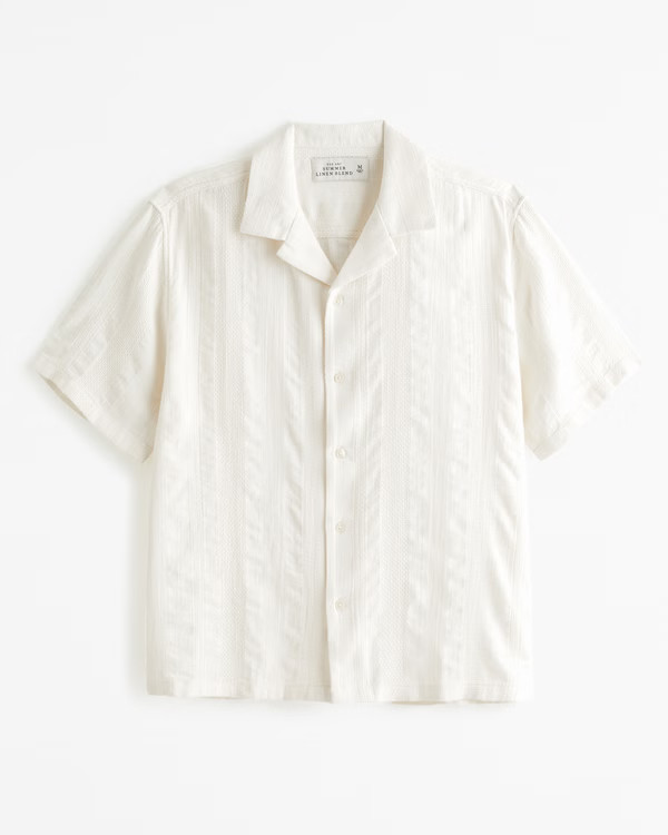 Men's Camp Collar Linen-Blend Textured Shirt | Men's Tops | Abercrombie.com | Abercrombie & Fitch (US)
