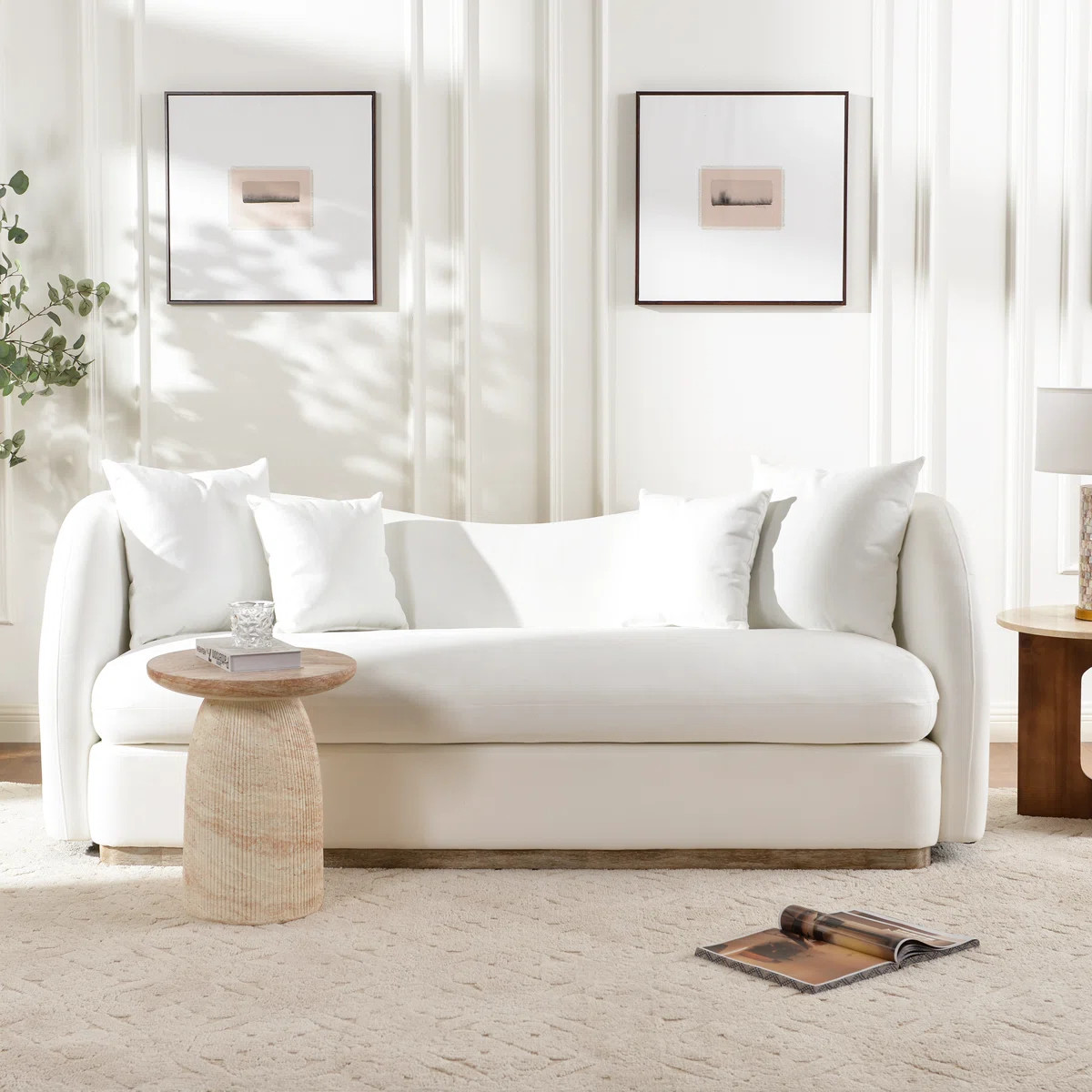 84" Wide Polyester Blend Upholstered Curved Sofa With Solid Wood Base | Wayfair North America