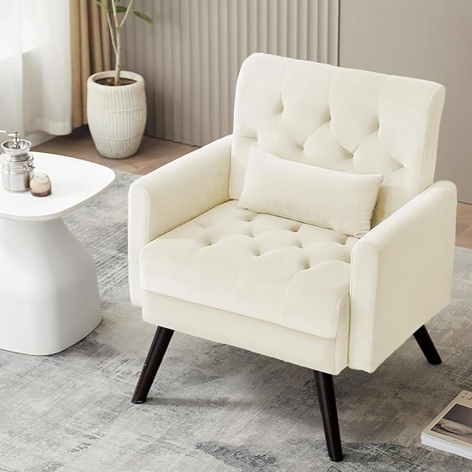 Velvet Accent Chair, Modern Button Tufted Armchair, Velvet Sofa Chair with Wood Legs for Living R... | Amazon (US)