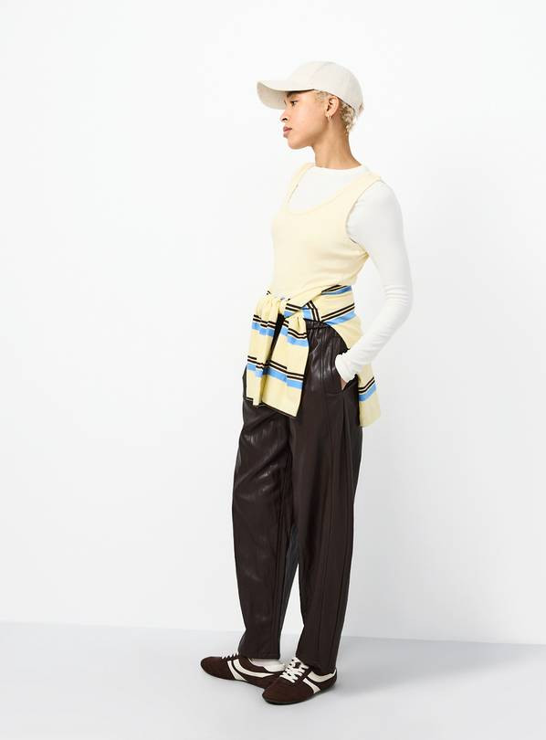 Buy Brown Relaxed Barrel Pull On Pu Trousers 10 | Trousers | Tu | Tu Clothing