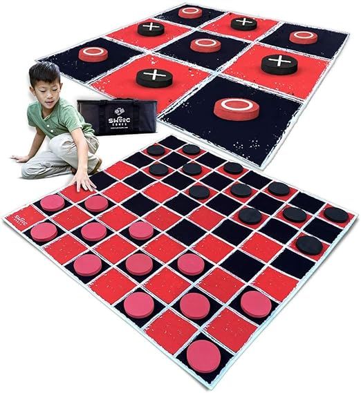SWOOC Games - 2-in-1 Vintage Giant Checkers & Tic Tac Toe Game with Mat ( 4ft x 4ft ) - 100% Mach... | Amazon (US)