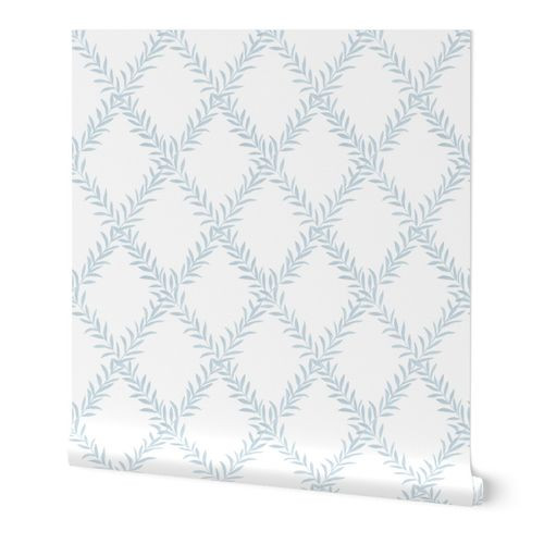 custom Erin Leafy Trellis light blue leafy trellsi on white Wallpaper bydanika_herrick | Spoonflower