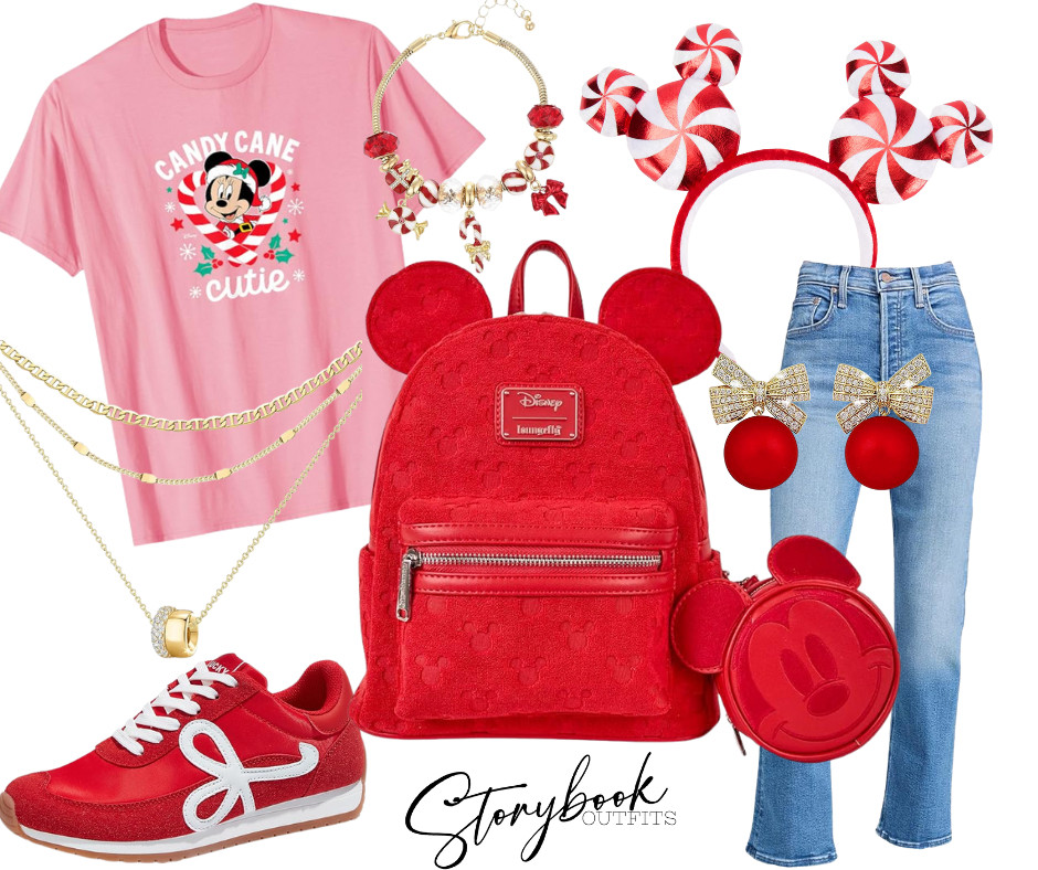 Peppermint Minnie reporting for holiday duty!
Who said Santa gets to have all the fun?!
Let’s break it down:
🎀 Peppermint Minnie ears because…they're adorable
🍭 Candy Cane Cutie tee for maximum sweetness
🎒 Red Mickey backpack serving North Pole couture
👖 Jeans perfect for twirling into holiday magic
👟 Candy-bow sneakers READY to chase parades & gingerbread smells! 

 #LTKStyleTip

#LTKSeasonal