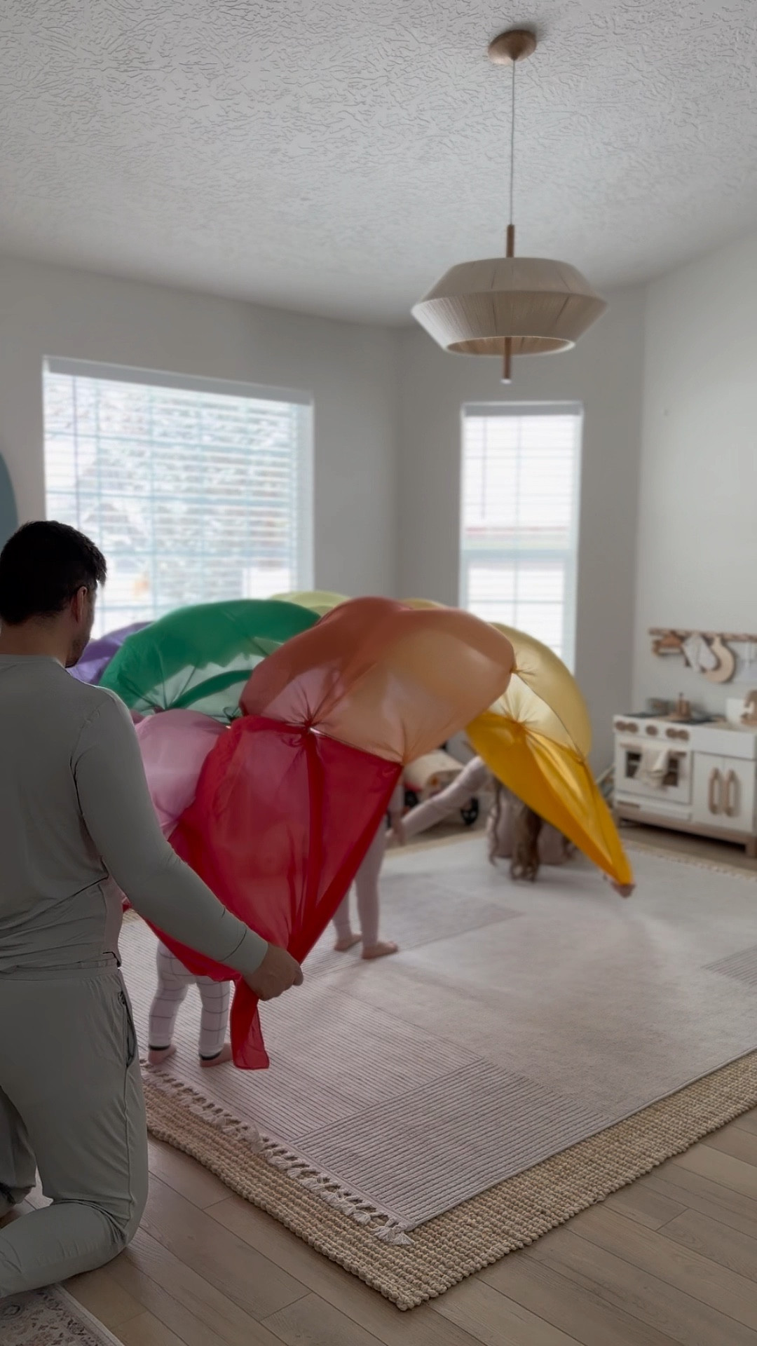 If you buy the silks directly at Sarah’s Silks you can get 10% of with code: ElizH10 

I will link the silks through a different store because Sarah’s silks isn’t on here!

The giant parachute at field day was always my favorite activity but you only got to do it once a year! I accidentally stumbled across the realization that I could make our own giant parachute out of our play silks from @sarahssilsk and I instantly knew I had to do it for my kids!

This is definitely our favorite creation we’ve come up with using our play silks! It’s so easy too! All you have to do is tie the corners plus a center piece together!

| rainbow toys, rainbow playroom, playroom toys, playroom ideas, playroom makeover |

#playroom #playroomdecor #playroominspo #playroomdesign #playrooms #playroomorganization #playroomideas #playroomstyling #playroommakeover #playroomfurniture #playroomfun #rainbowtoy #rainbowtoys #rainbowplayroom 

#LTKbaby #LTKkids #LTKfamily