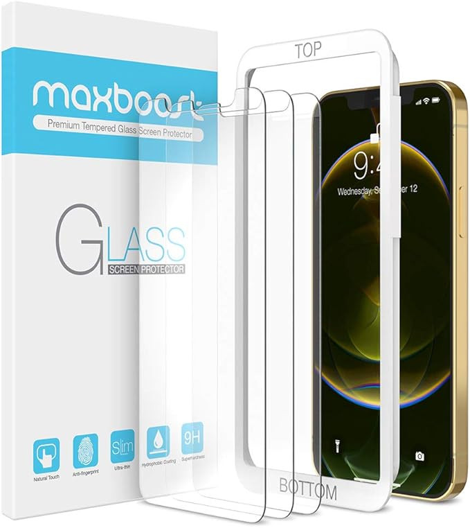 Maxboost Screen Protector Compatible with iPhone 12 Pro Max Screen Protector - 3 Pack, Tempered G... | Amazon (US)