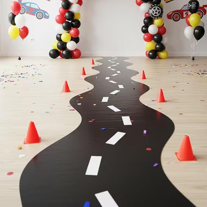 Racing Track Party Decoration Table Runner S-Shaped Design for Table, Floor, Wall, Black with Whi... | Amazon (US)