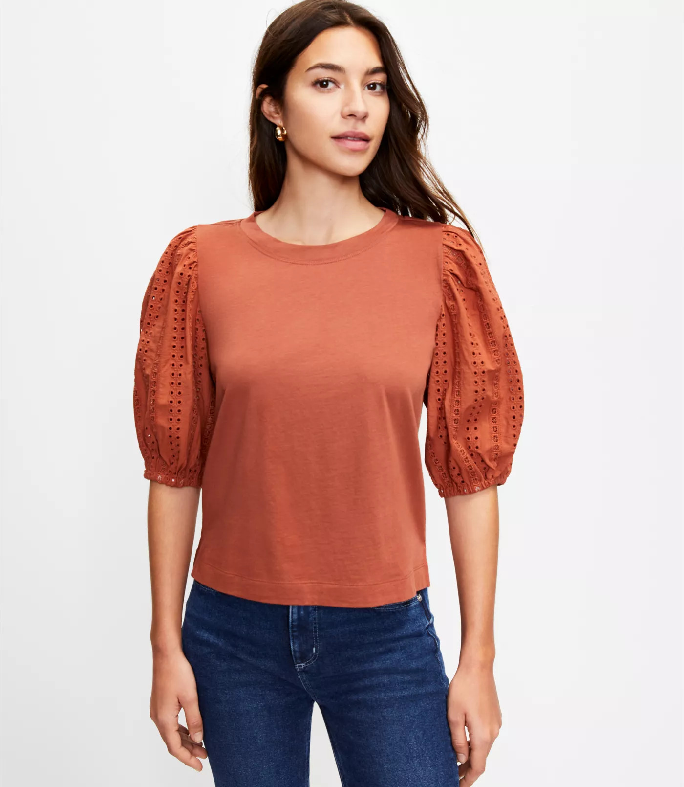Eyelet Puff Sleeve Top | LOFT