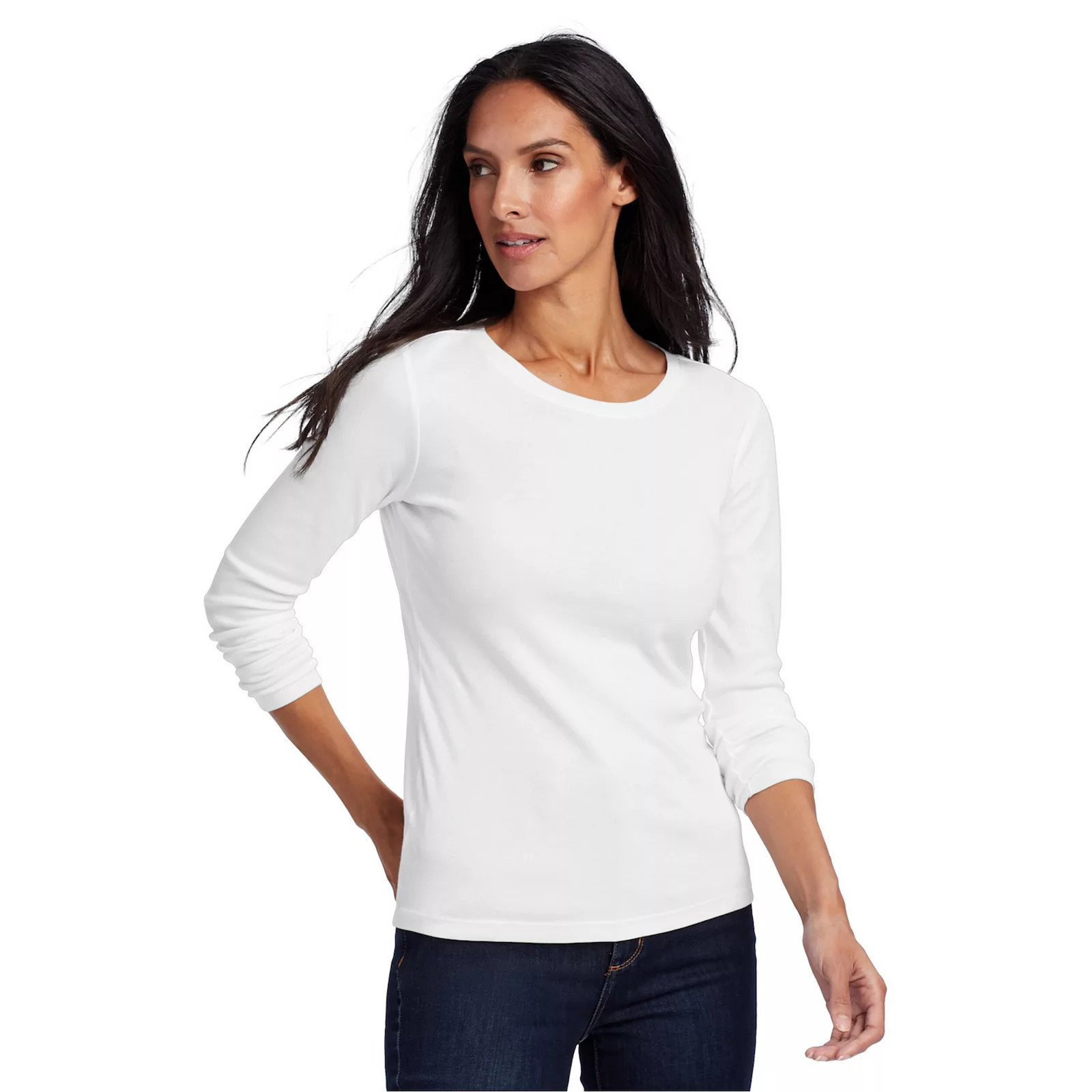 Women's Eddie Bauer Long Sleeve Favorite Crew Tee, Size: Large, White | Kohl's