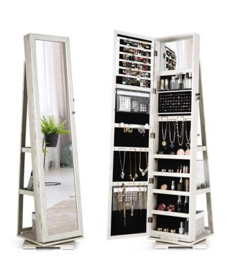 360degree Rotatable Jewelry Cabinet 2-in-1 Lockable Mirrored Organizer | Macy's
