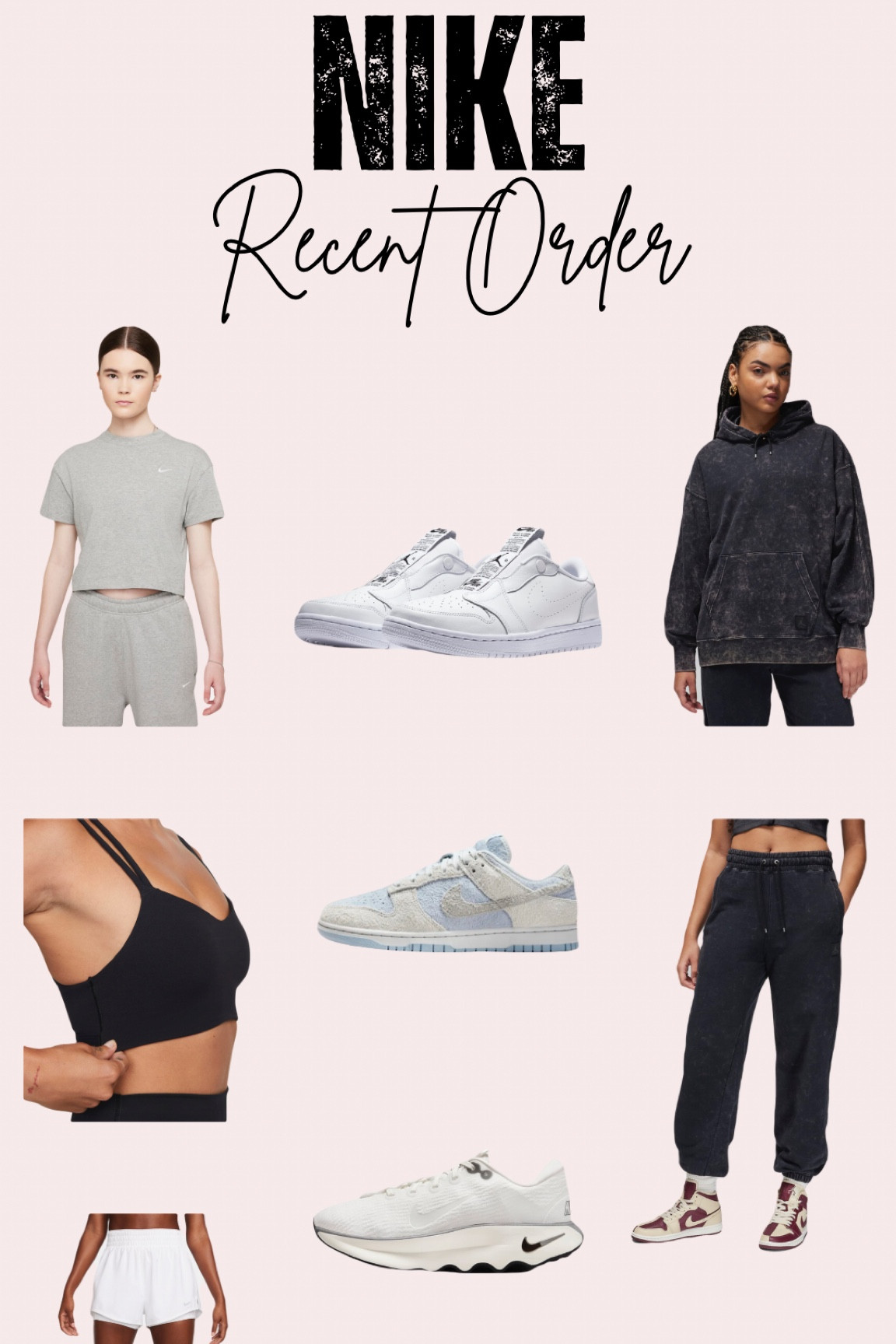 Nike order

Cropped tee: small
Sneakers: size 8
Sports bra: small
Sweatshirt: XS
Sweatpants: smalll

Sneakers, Sweatpants, Sweatshirt, Sports Bra, Athletic Shorts, Cropped Tee

#LTKfitness #LTKMostLoved #LTKfindsunder100