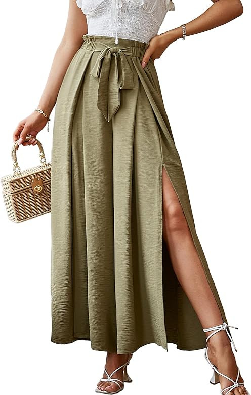 Simplee Women's Casual Split Wide Leg Pants High Waist Palazzo Flowy Beach Pants Summer Boho Loun... | Amazon (US)