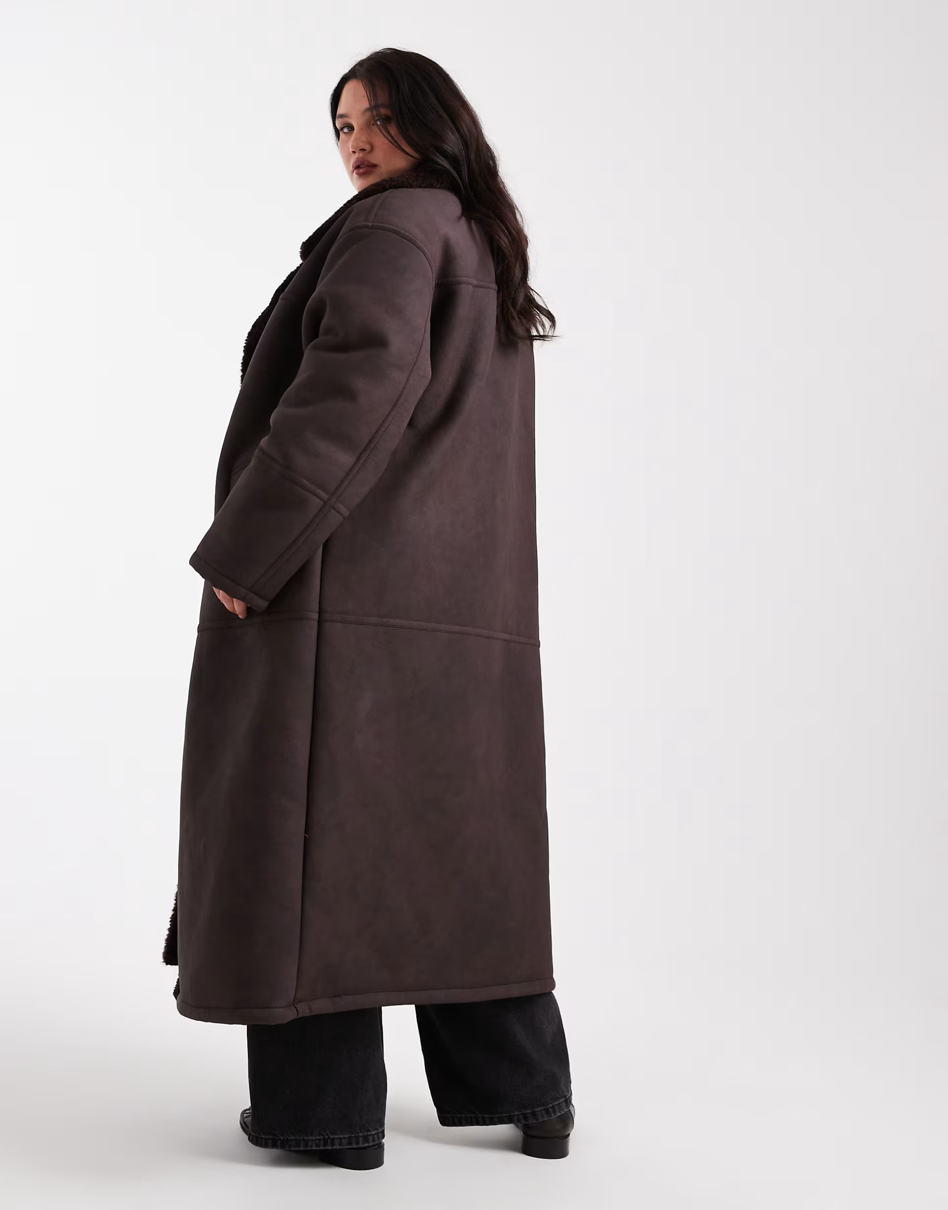 ASOS DESIGN Curve – Verstärkte Longline-Jacke in Pflaume mit Teddyfell | ASOS | ASOS (Global)