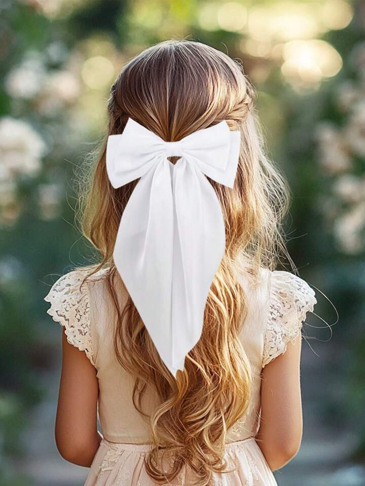 1PC Hair Bow Elegant Bow Hair Clip Hair Ribbon Hair Barrette White Hair Accessory For Girls Daily... | SHEIN