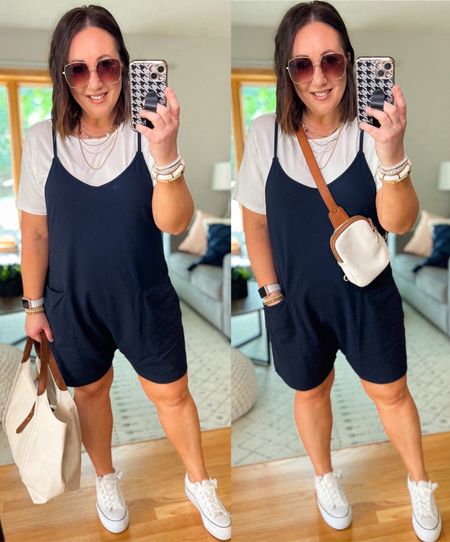 Our favorite romper from Amazon is on sale for $19.99!  XL in mine. I like to layer a tee under mine to cover up my arms. Love the look of this outfit!  Super casual and comfy!  

#LTKmidsize #LTKsalealert #LTKSeasonal