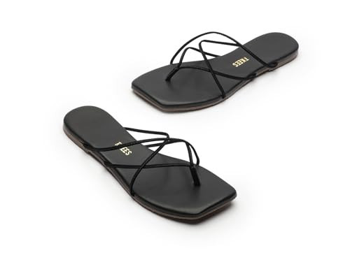 TKEES® Square Toe Elle Flat Sandals for Women – Bovine Leather Upper and Midsole – Open Silhouette Black 8 B - Medium | Amazon (US)