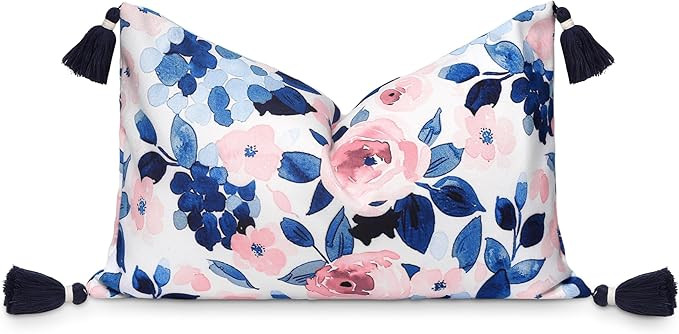 Hofdeco Premium Coastal Patio Indoor Outdoor Lumbar Pillow Cover Only, 12"x20" Water Repellent fo... | Amazon (US)