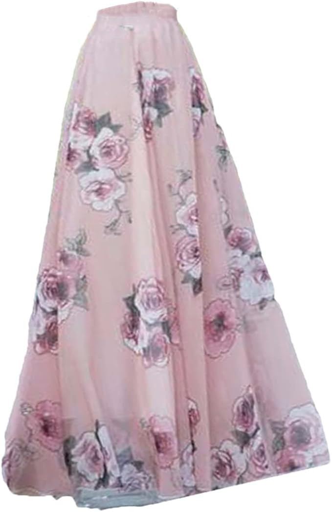 Women Floral Print Ankle Length Maxi Chiffon Skirt Girls High Waisted Long Beach Boho Vintage Fai... | Amazon (US)