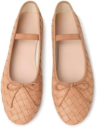 Womens Woven Ballet Flats with Bow Round Toe Slip on Mary Jane Flats Ladies Fashion Elastic Strap... | Amazon (US)