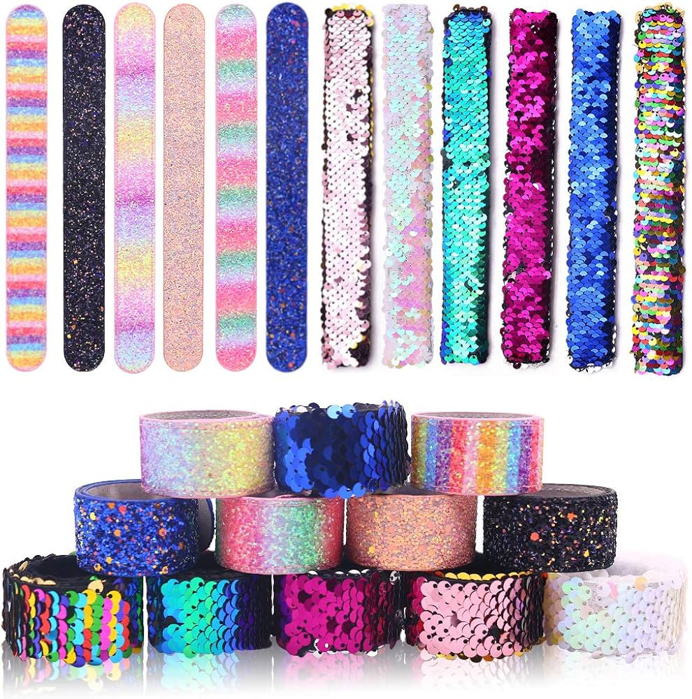 VGOODALL 12 PCS Glitter Slap Bracelet Kids Sequin Bracelet Mermaid Bracelet Flip Wristband Bracel... | Amazon (US)