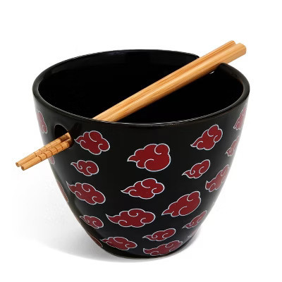 Naruto Shippuden Akatsuki Red Clouds Ramen Noodle Bowl with Reusable Bamboo Chopsticks Black | Target