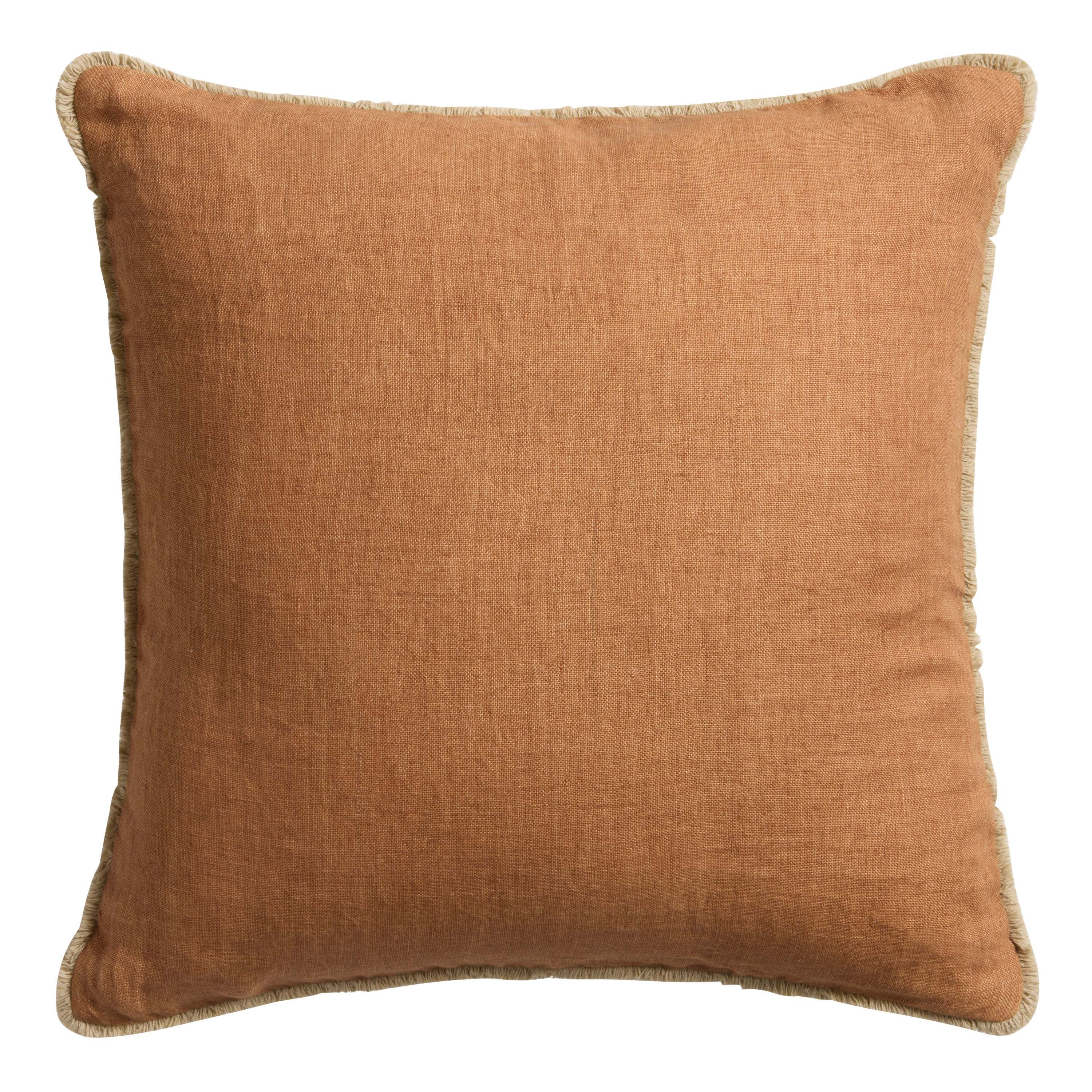 Rust and Tan Linen Fringe Throw Pillow | World Market