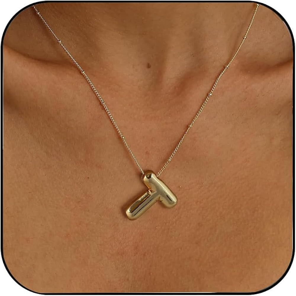 Ewrkbr\u3164 Initial Necklaces for Women, 14k Gold Plated Bubble Letter Necklace Chunky Gold Neck... | Amazon (US)