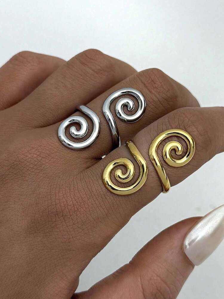 2pcs/1pc Spiral Cutout 18K Gold Plated Stainless Steel Ring Ring, Women's Jewelry Accessories, Sp... | SHEIN
