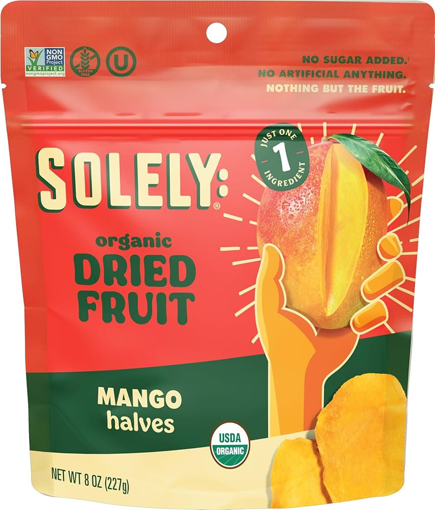 SOLELY Organic Dried Mango Halves, Large 2 Pack – Real Fresh Fruit, Portable On-the-Go Snack, V... | Amazon (US)