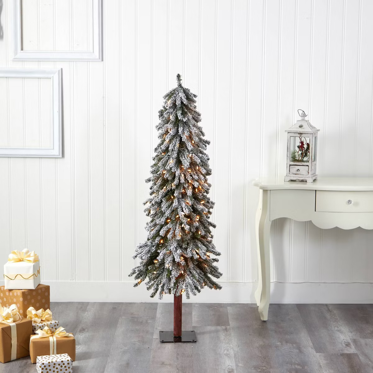 5ft Nearly Natural Pre-Lit Flocked Grand Alpine Artificial Christmas Tree Clear Lights | Target