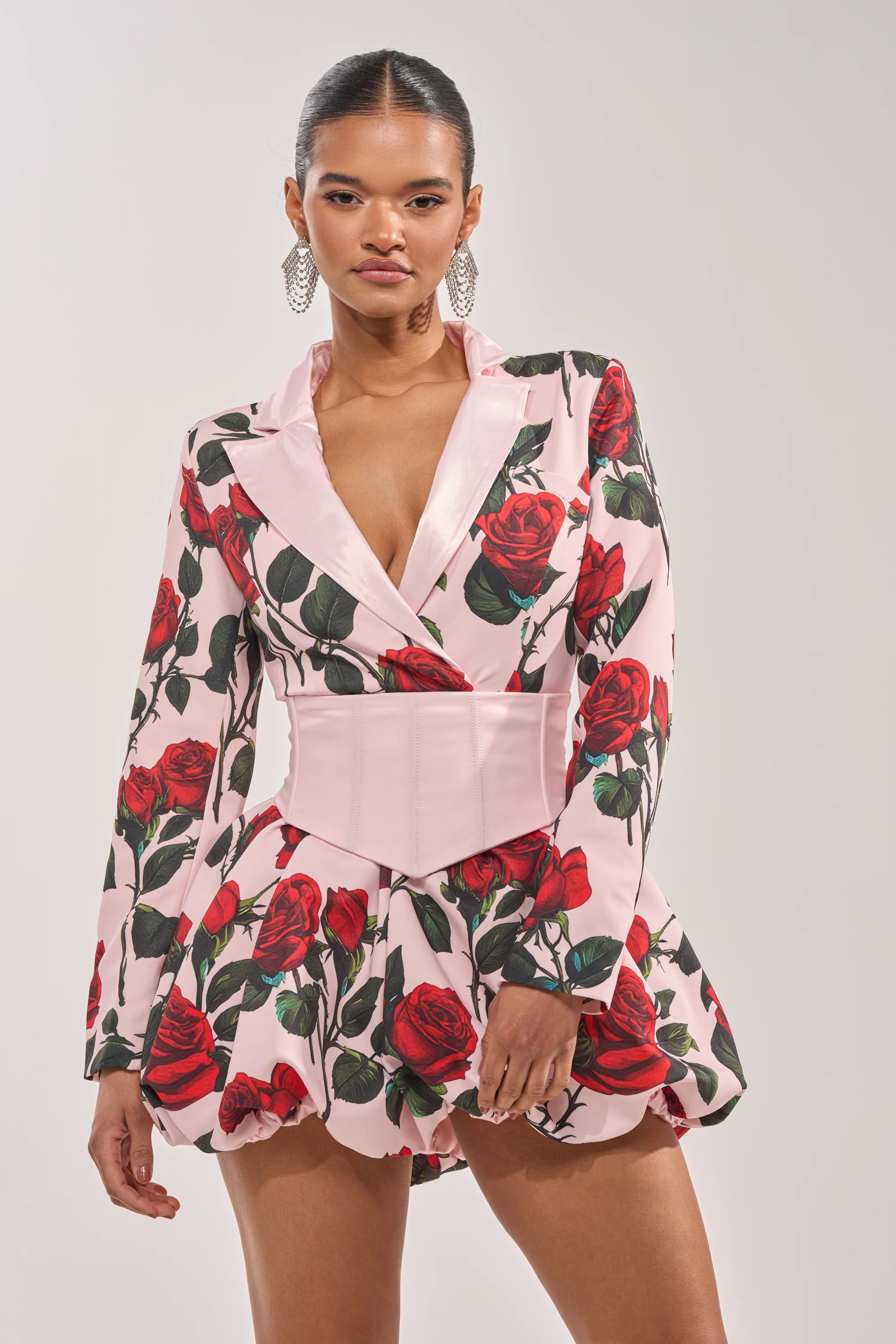 AKIRA Painting The Roses Bubble Mini Dress With Corset | Red | Size Large | AKIRA