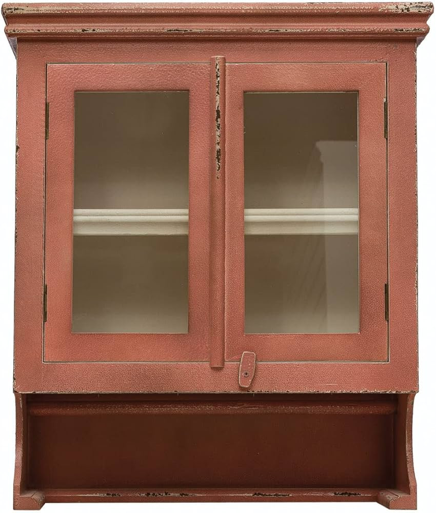 Creative Co-Op Wood 2 Glass Doors, 1 Shelf and 1 Bar, Distressed Finish Wall Cabinet, 24" L x 9" ... | Amazon (US)