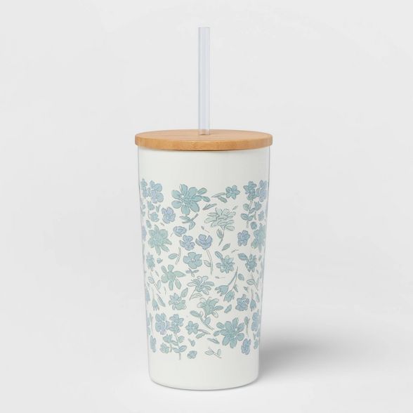 20oz Stainless Steel Straw Tumbler Blue Alisdale Floral - Threshold&#8482; | Target