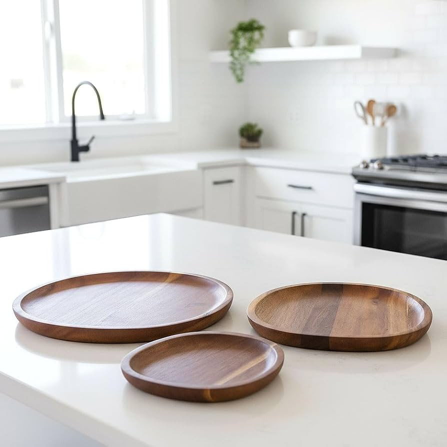 Organic Shape Wood Serving Tray Set of 3 - Solid Acacia Wood Decorative & Functional Trays, Uniqu... | Amazon (US)