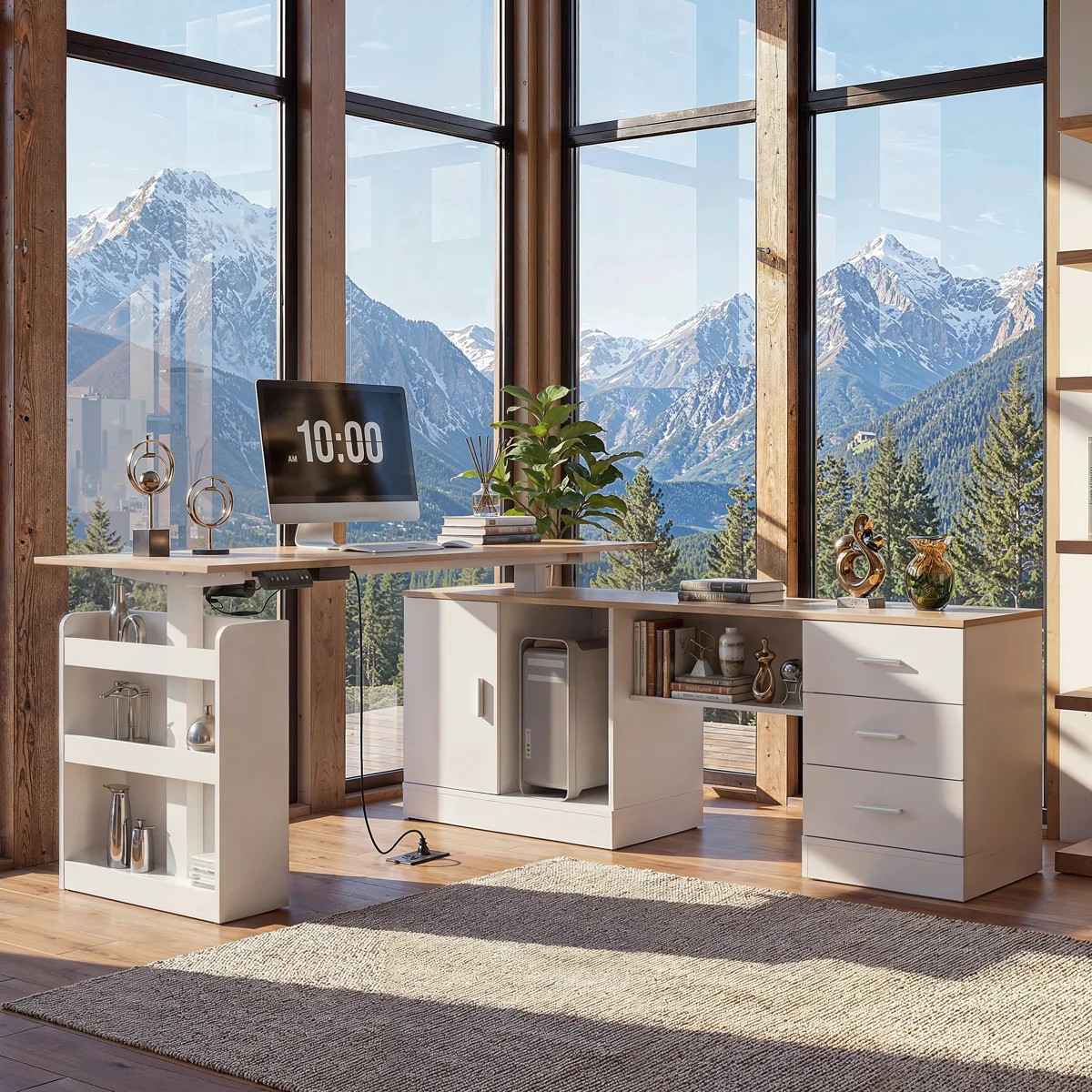 63'' L-Shaped Electric Standing Desk With Drawers, Adjustable Height Workstation With Storage She... | Wayfair North America