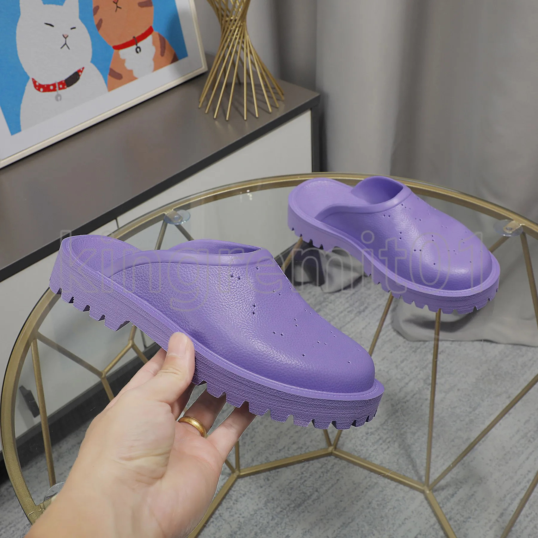 Brand Perforated Slippers Men Women Platform Slipper Designer Sandals Wedge Rubber Cut-out Slide ... | DHGate