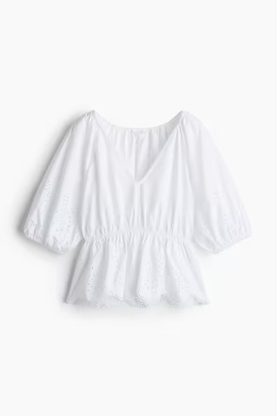H & M - Blouse with Eyelet Embroidery - White | H&M (US + CA)