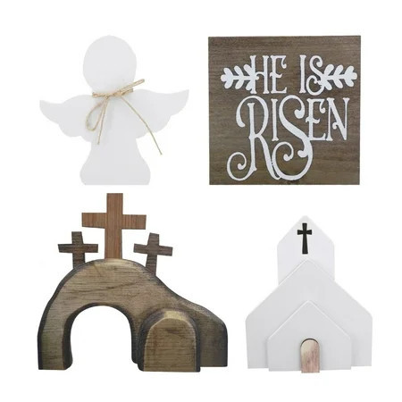 yocbz 4PCS Easter Empty Tomb Jesus Decor Wooden Nativity Scene Set Resurrection Religious Farmhouse Statue He is Risen Signs Tiered Tray Ornament for Spring Holidays Indoor Home Table Decoration | Walmart (US)