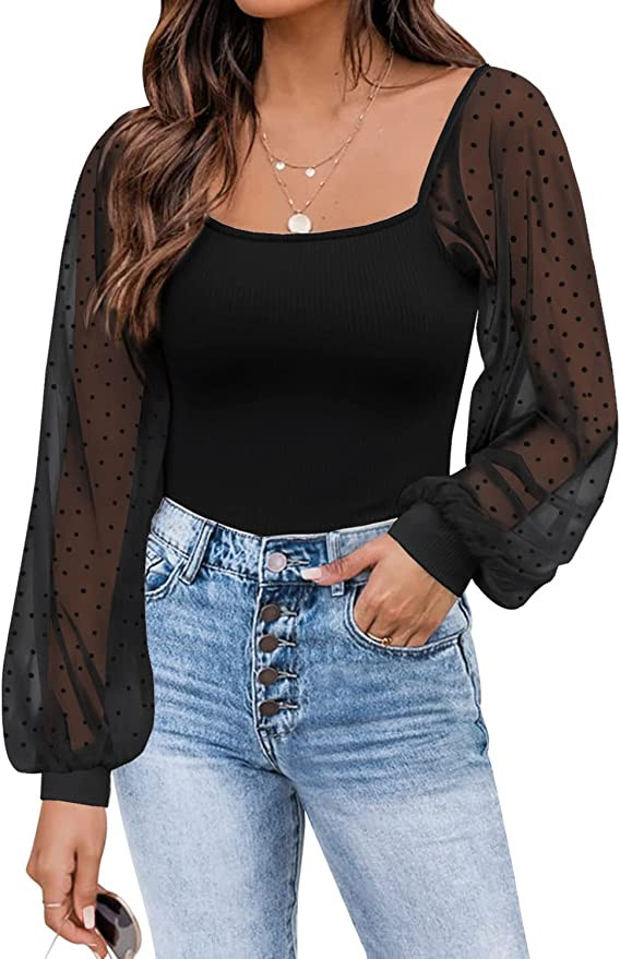DOROSE Womens Mesh Long Sleeve Shirts Casual Blouses Tops | Amazon (US)