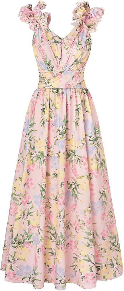 GRACE KARIN 2025 Women's Summer Floral Print Dress Sleeveless Casual Flowy Sundress A Line Ruffle... | Amazon (US)