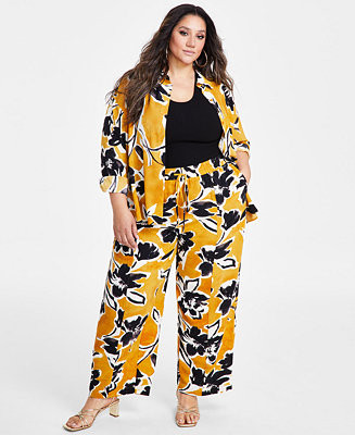 Nina Parker Plus Size Floral-Print Drawstring-Waist Pants - Macy's | Macy's