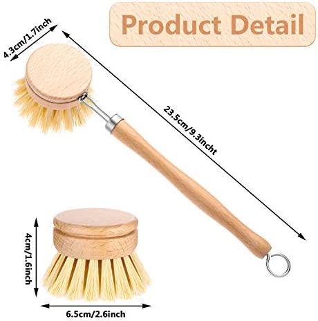 Classic Dish Washing Brush Natural Scrub Brush with 2 Pieces Beechwood Replacement Brush Heads Re... | Amazon (US)