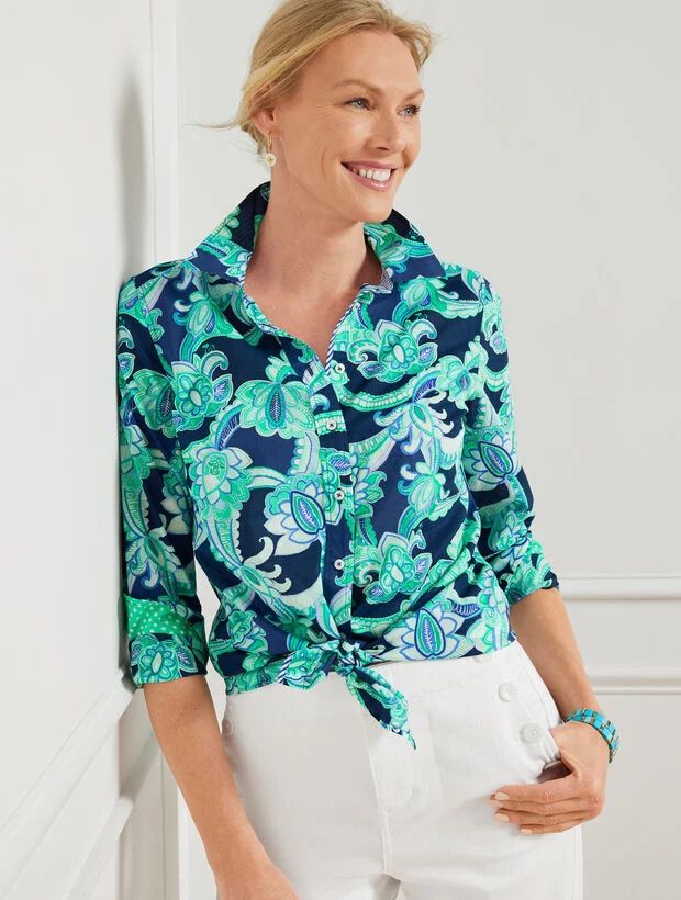 Cotton Button Front Shirt - Charming Floral | Talbots