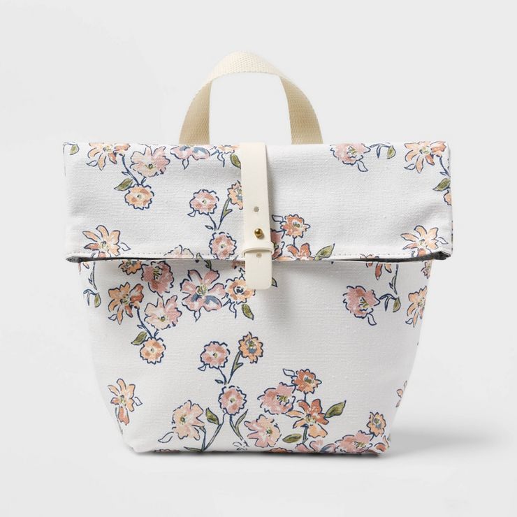 Printed Canvas Roll Top Lunch Tote White Floral - Threshold™ | Target