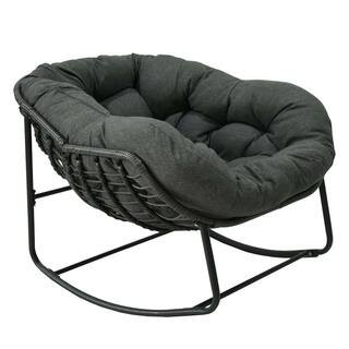 Wicker Outdoor Rocking Chair with Thick Cushion Egg Chair for Balcony Front Porch Garden, Backyard and Deck in Gray | The Home Depot