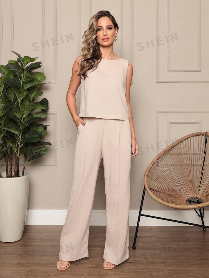 Vendedor IndicadoConjunto Feminino Linhão Calça Pantalona e Regata Modelo Alta Tendência | SHEIN