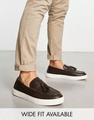 ASOS DESIGN Tassel loafers in brown faux leather with white sole | ASOS (Global)