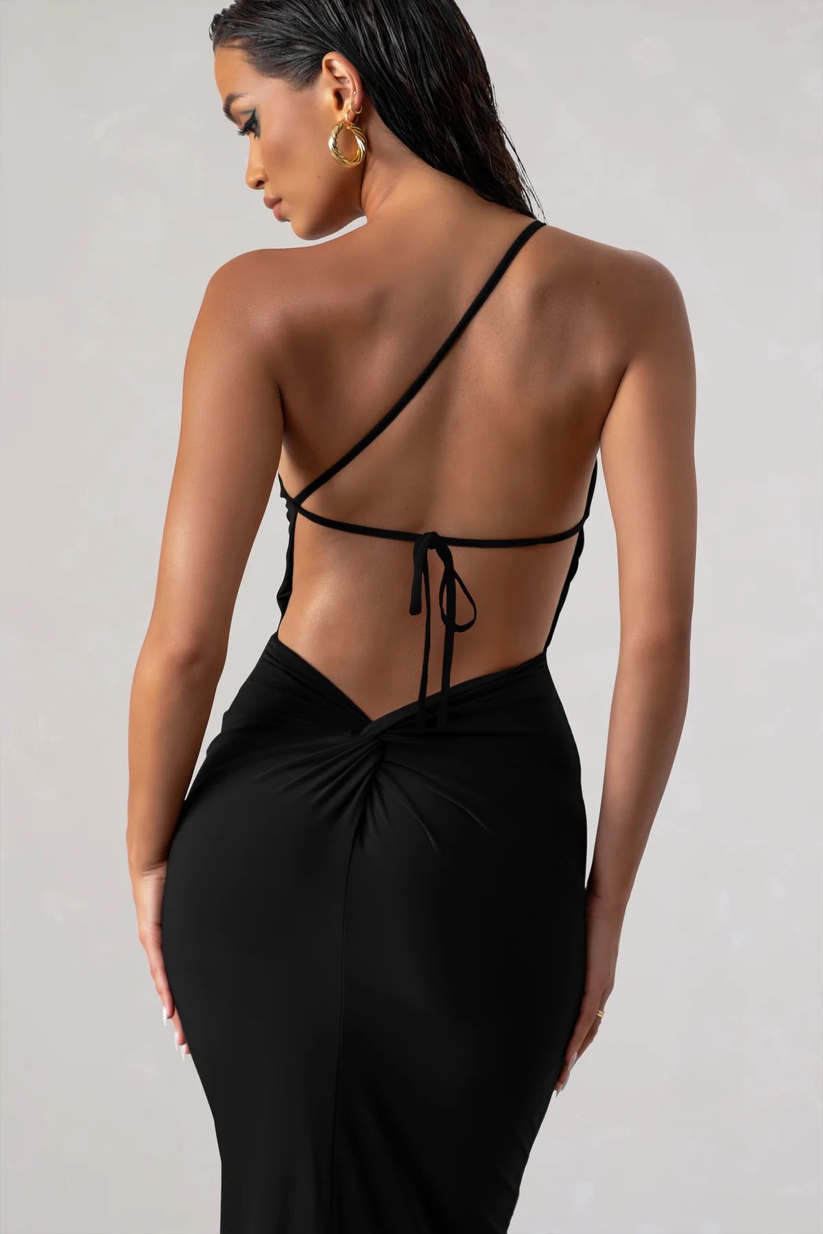 Dressing Up | Black One Shoulder Maxi Dress With Open Back Detail | Club L London